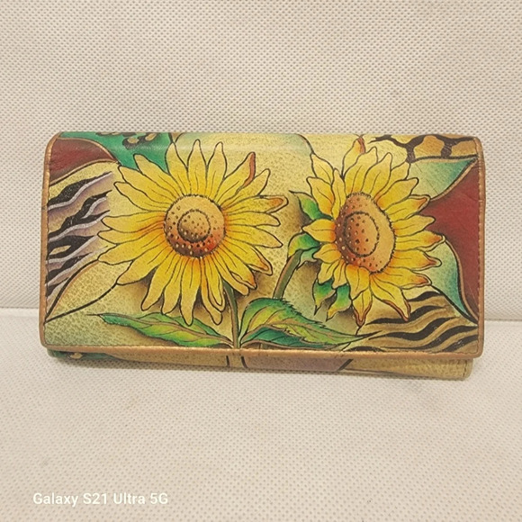 ANUSCHKA LEATHER HAND‎ PAINTED WALLET - Picture 1 of 6
